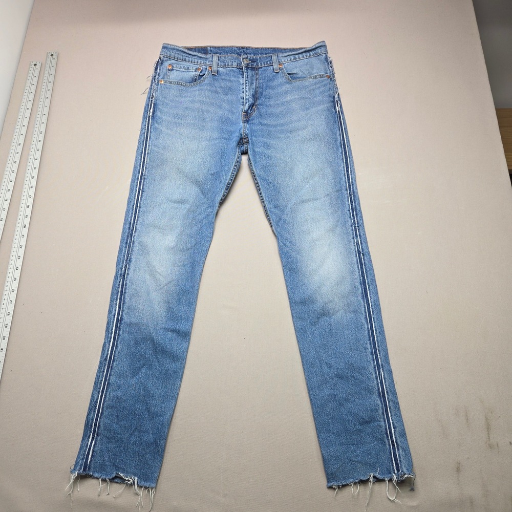 Levi's 512 Slim Taper Jeans Custom Side Stripe Raw Hem Blue Mens 33x32